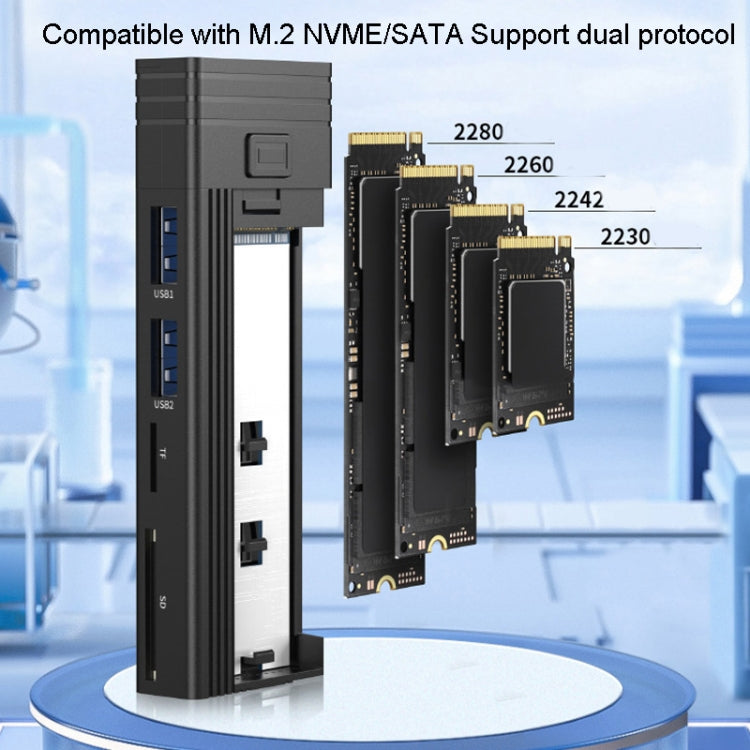 M.2 NVME SATA SSD Enclosure Adapter With 4 In 1 Hub USB 3.2 Gen 2 10Gbps HDD Adapter Support SD/TF Card Read(Black) - HDD Enclosure by buy2fix | Online Shopping UK | buy2fix