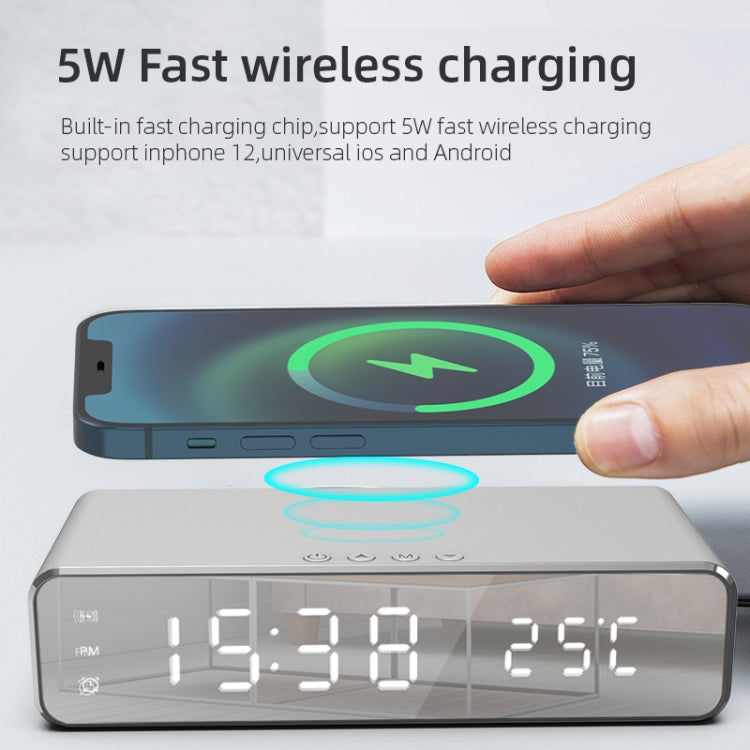 W258 With Clock / Temperature Display Desktop Phone / Earphone Wireless Charging(5W Silver) by buy2fix