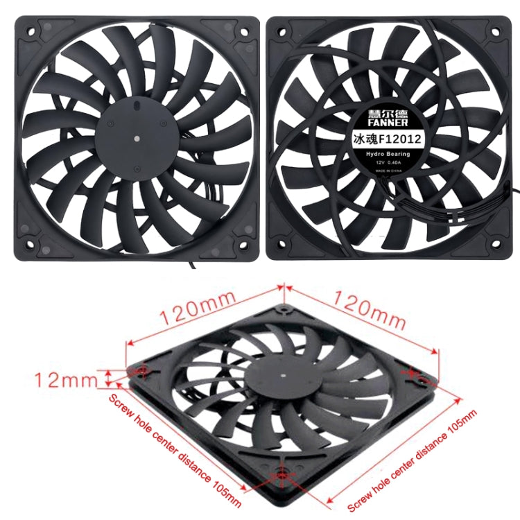 FANNER Ice Soul F12012 Desktop Chassis Ultra-thin 4pin Cooling Fan Intelligent PWM Speed Regulation(Black) by buy2fix