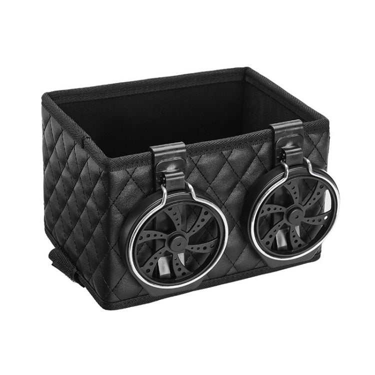 Car Armrest Box Folding Storage Box Multifunctional Water Cup Holder(Leather Black) by buy2fix