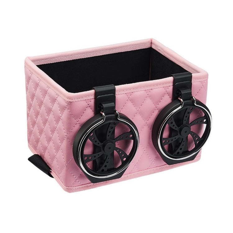 Car Armrest Box Folding Storage Box Multifunctional Water Cup Holder(Leather Pink) by buy2fix