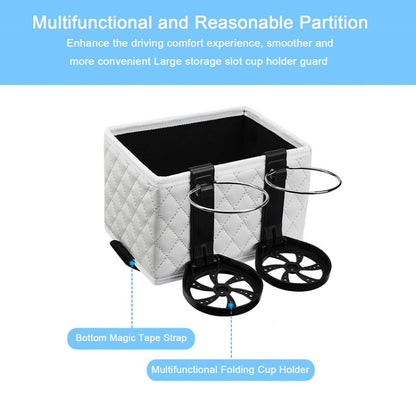 Car Armrest Box Folding Storage Box Multifunctional Water Cup Holder(Leather Black) by buy2fix