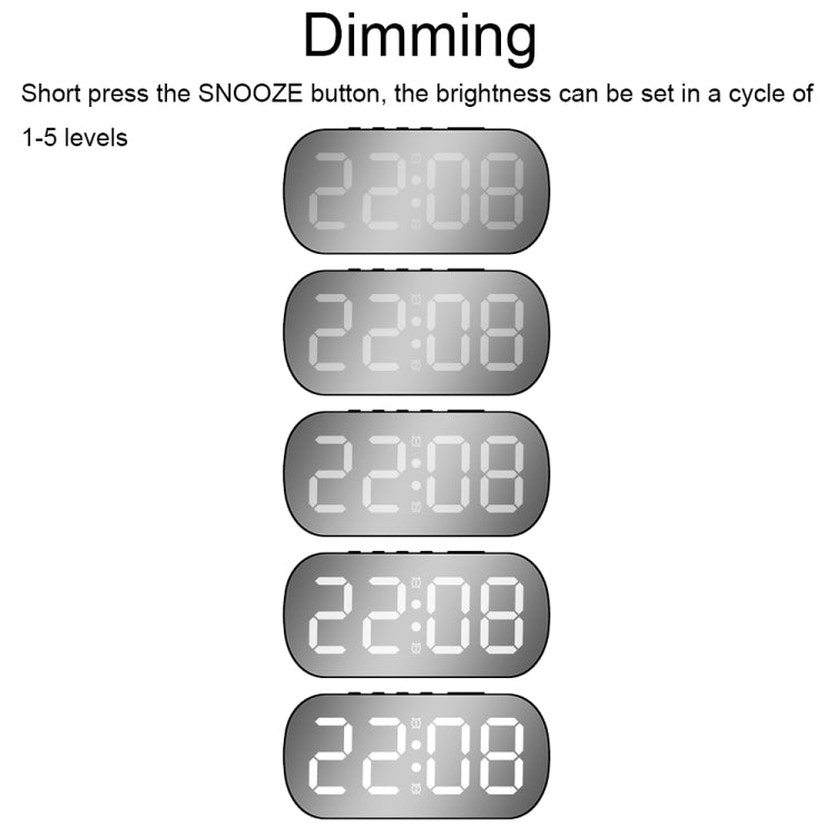 6637 LED Digital Display Temperature Electronic Clock Desktop Mirror Alarm Clock(Black Green Light) - Alarm Clocks by buy2fix | Online Shopping UK | buy2fix