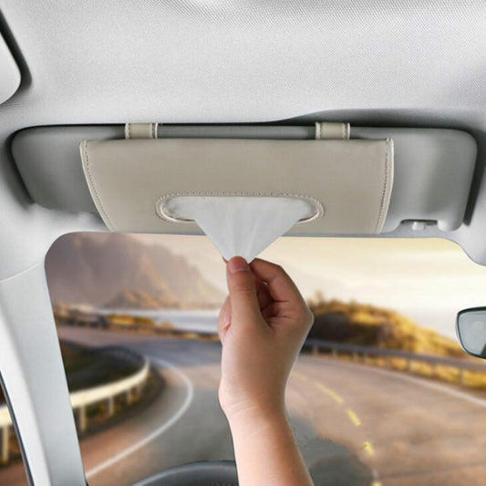 Car Sun Visor Tissue Holder Leather Hanging Storage Box(Beige) by buy2fix