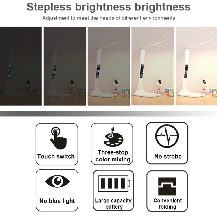 LED Intelligent Digital Display Foldable Desk Lamp, Style: Charging 2000mAh - Desk Lamps by buy2fix | Online Shopping UK | buy2fix