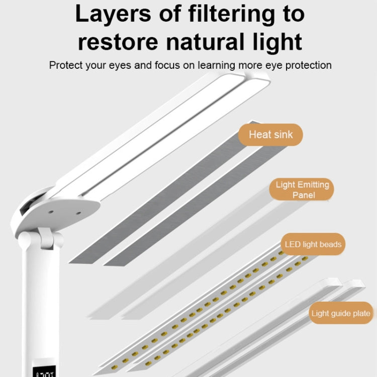LED Intelligent Digital Display Foldable Desk Lamp, Style: Double Head Charging 2000mAh - Desk Lamps by buy2fix | Online Shopping UK | buy2fix