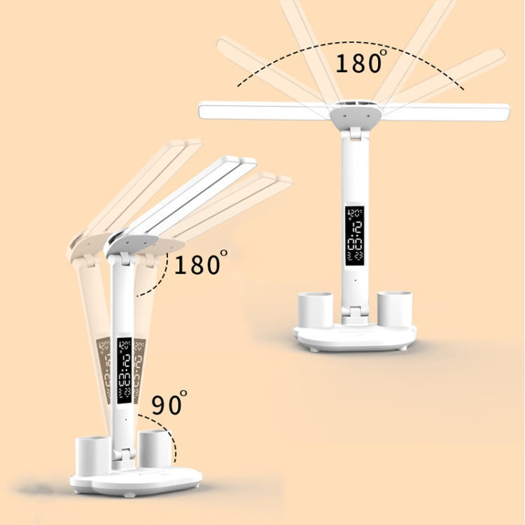 LED Intelligent Digital Display Foldable Desk Lamp, Style: Double Head Charging 2000mAh - Desk Lamps by buy2fix | Online Shopping UK | buy2fix