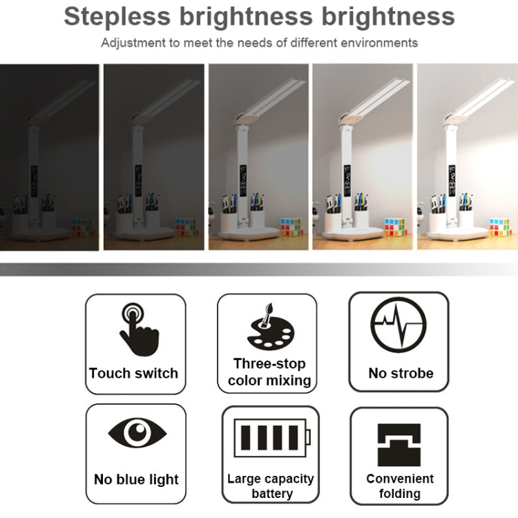 LED Intelligent Digital Display Foldable Desk Lamp, Style: Double Head Charging 2000mAh - Desk Lamps by buy2fix | Online Shopping UK | buy2fix