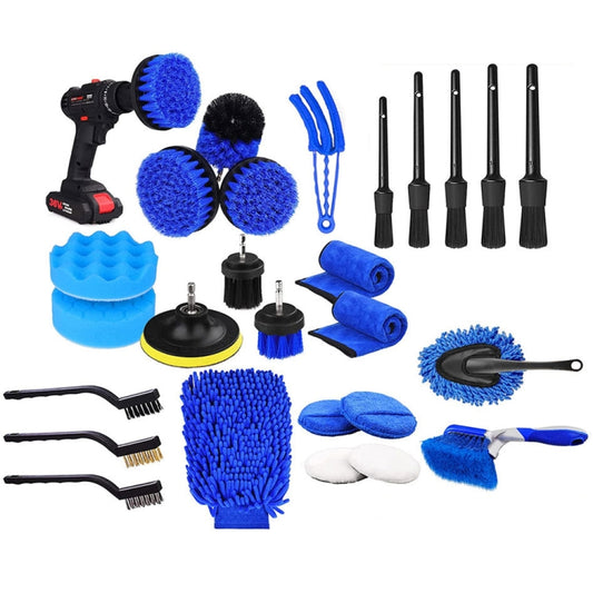 22pcs/set WRS-CS29 Car Wash Cleaning Brush Set Car Interior Crevice Cleaning Electric Drill Brush by buy2fix
