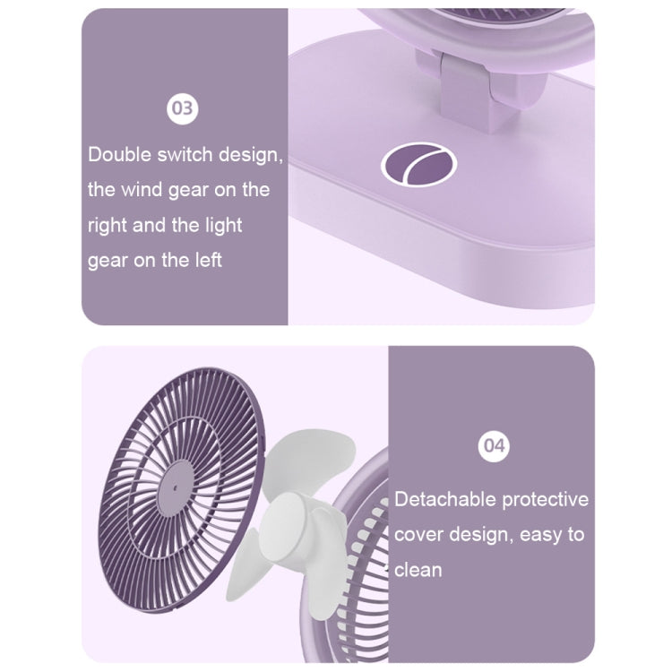 LF-002 Mini USB Rechargeable Light Desktop Fan Rotatable Night Light Silent Fan(Purple) by buy2fix