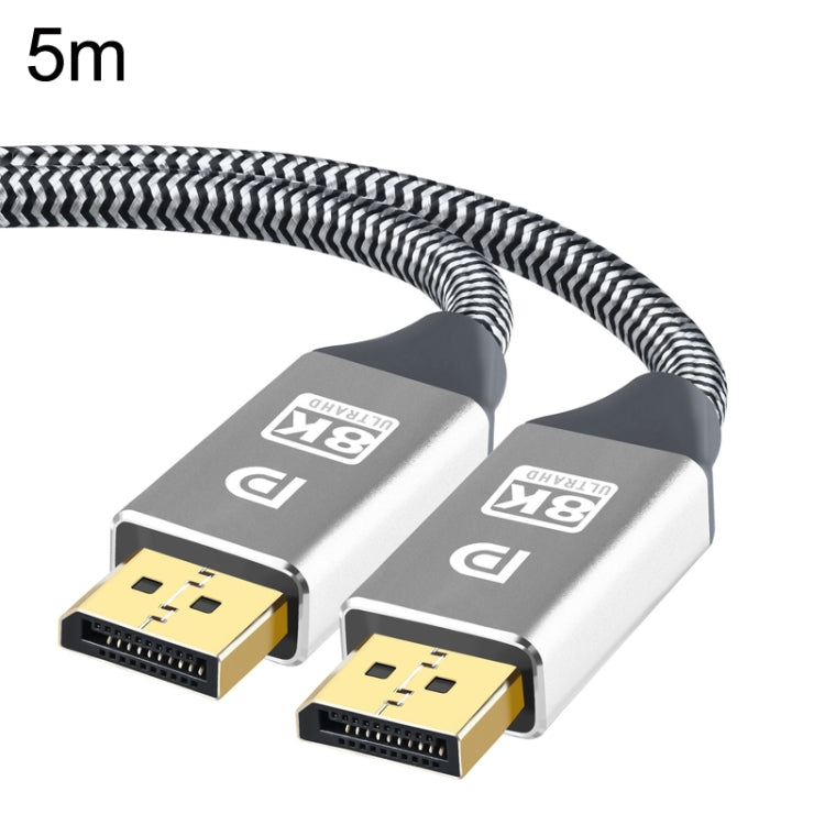 5m 1.4 Version DP Cable Gold-Plated Interface 8K High-Definition Display Computer Cable 30AWG OD:6.3MM With Nylon Mesh(Silver) by buy2fix