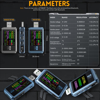 FNIRSI FNB48P USB Mobile Phone DC Power Charger Detector, Color: Bluetooth Blue - Current & Voltage Tester by FNIRSI | Online Shopping UK | buy2fix