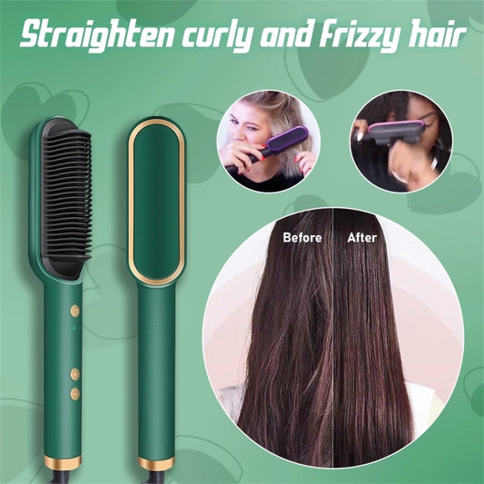 2 In 1 Hair Straightener Brush And Curler Negative Ion Hair Straightener Styling Comb(Black) - Hair Curler by buy2fix | Online Shopping UK | buy2fix
