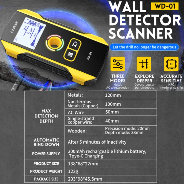 FNIRSI WD-01 Multifunctional Load-Bearing Wall Wire Metal Detector Dark Line Scanner - Metal Detector by FNIRSI | Online Shopping UK | buy2fix