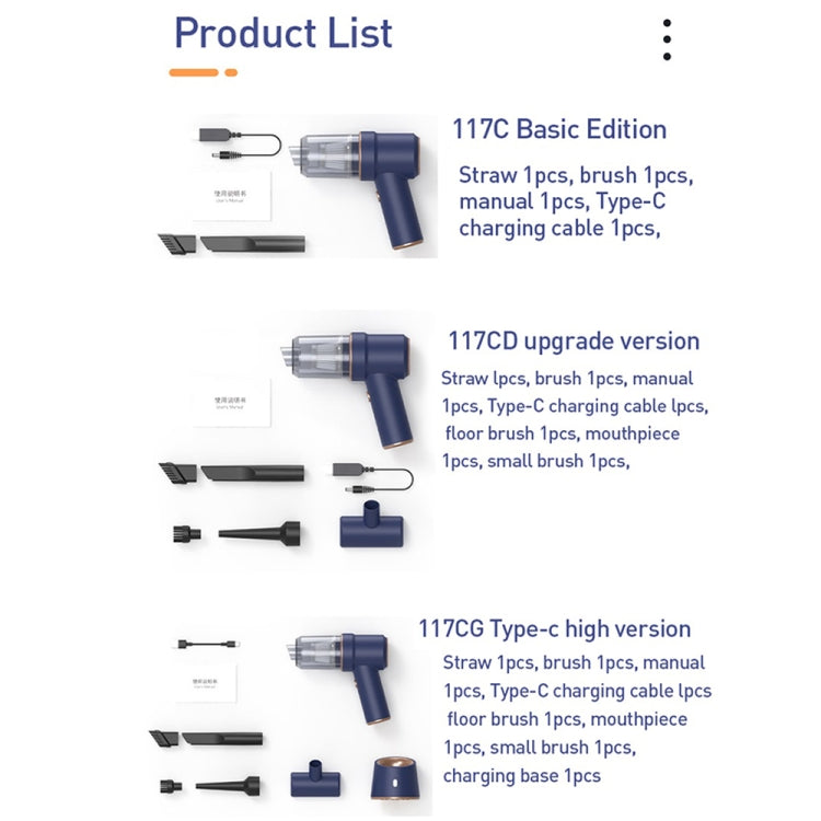 Small Wireless Charging Car Vacuum Cleaner Handheld High Power Vacuum Cleaner, Sort by color: 117CG-Blue by buy2fix