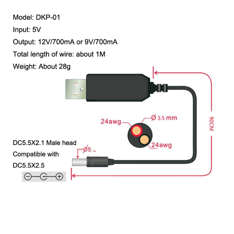 2pcs DC 5V To 9V USB Booster Cable Mobile Power Monitoring Power Cord by buy2fix