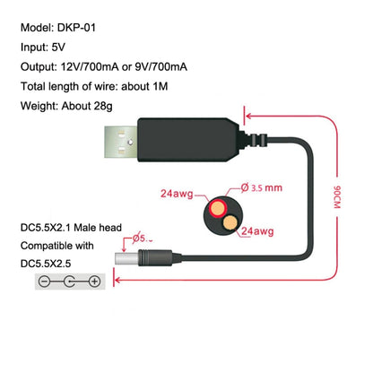 2pcs DC 5V To 12V USB Booster Cable Mobile Power Monitoring Power Cord by buy2fix