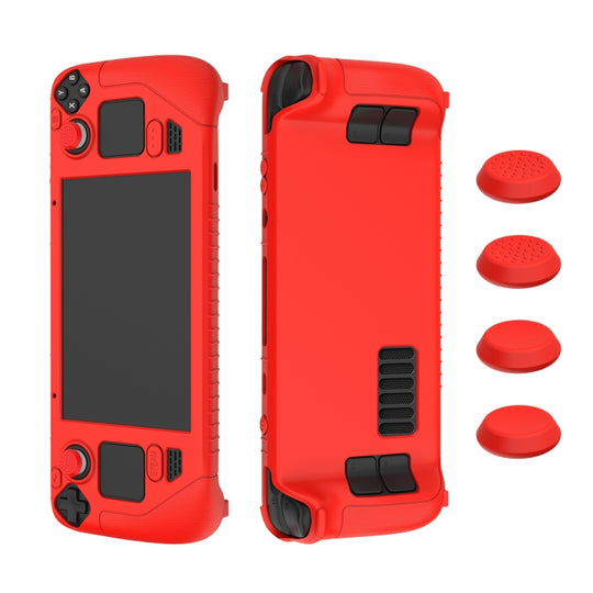 Pour contrôleur de jeu Steam Deck, housse de protection en silicone souple avec 4 capuchons de clé (rouge)