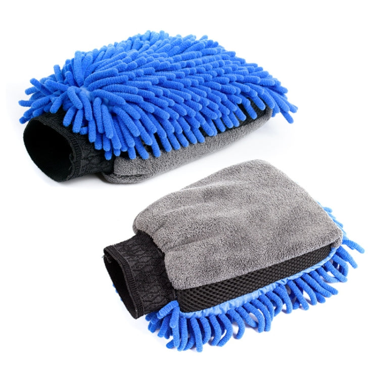 2pcs Car Chenille Coral Fleece Car Wash Double Sided Thick Gloves(Blue) by buy2fix
