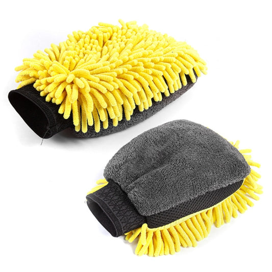 2pcs Car Chenille Coral Fleece Car Wash Double Sided Thick Gloves(Yellow) by buy2fix