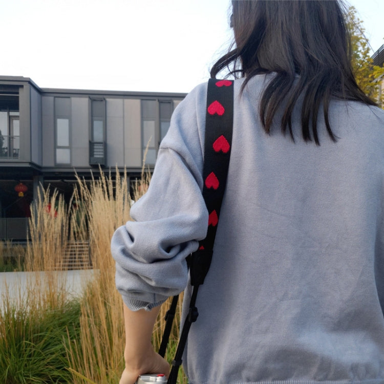 Embroidered Heart Pattern SLR Camera Strap Mirrorless Camera Love Lanyard(Spades-A-Metal Ring) by buy2fix