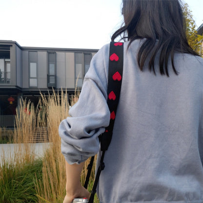 Embroidered Heart Pattern SLR Camera Strap Mirrorless Camera Love Lanyard(Spades-A-Metal Ring) by buy2fix