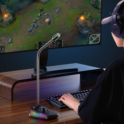 USB Gaming Microphone Built In Sound Card 5 Voice Changing Modes with RGB Lighting by buy2fix