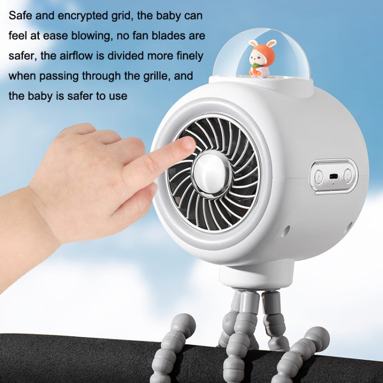 Baby Stroller Fan Home Mute Outdoor Cooling Portable Rabbit Octopus Fan Without Shake Head (White) by buy2fix