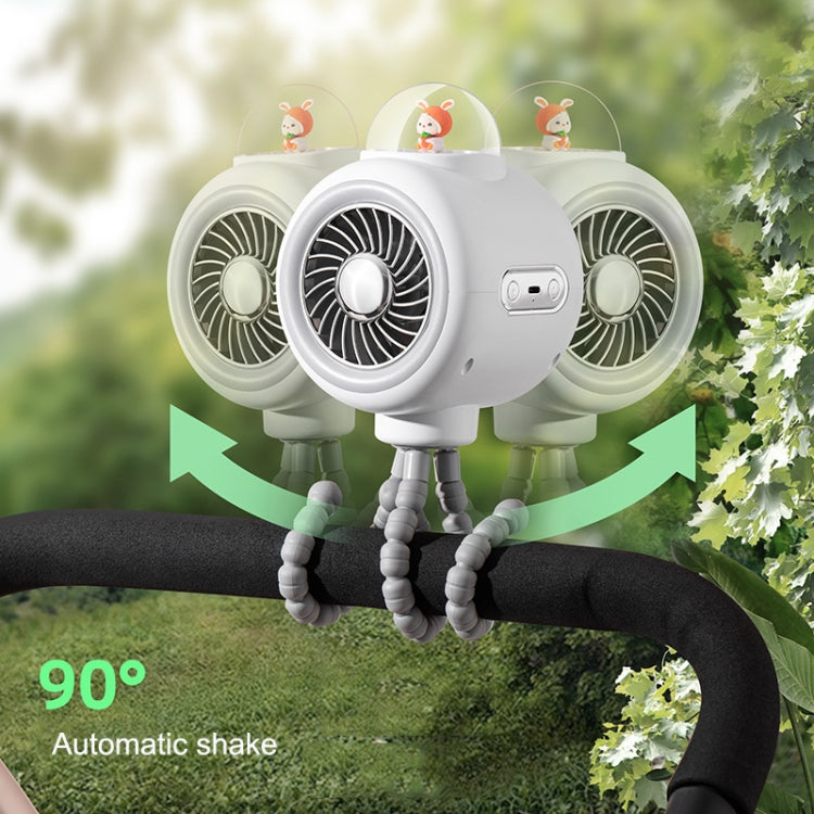 Baby Stroller Fan Home Mute Outdoor Cooling Portable Rabbit Octopus Fan Without Shake Head (White) by buy2fix
