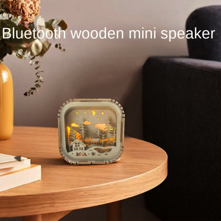 BT813X Solid Wood Ambient Light Wireless Bluetooth Speaker Home Night Light Wood Carving Pattern Audio(Wood Color) by buy2fix