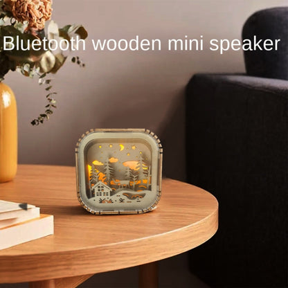 BT813X Solid Wood Ambient Light Wireless Bluetooth Speaker Home Night Light Wood Carving Pattern Audio(Wood Color) by buy2fix