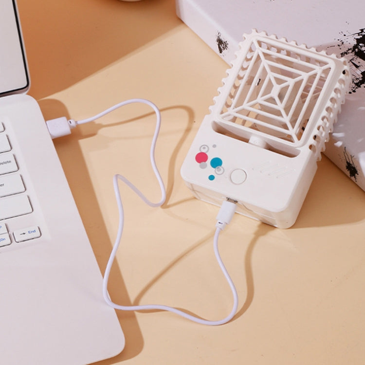 820 Mini Desktop USB Charging Fan Handheld Portable Dormitory Square Small Fan(Milk White) by buy2fix