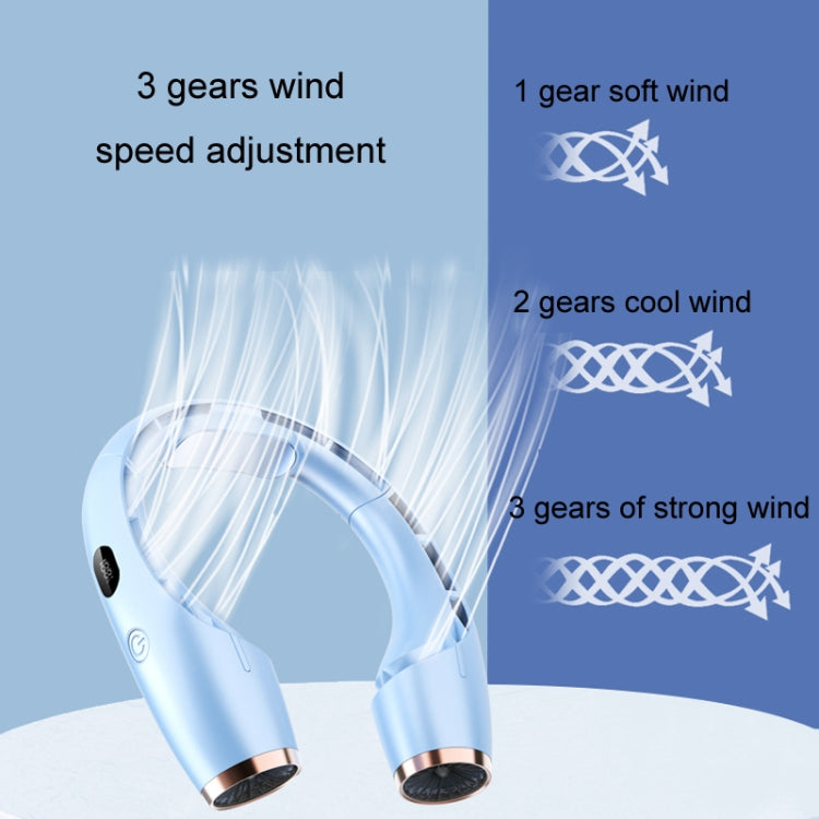 USB Charging Big Wind Cooling Leafless Hanging Neck Fan(Blue) by buy2fix