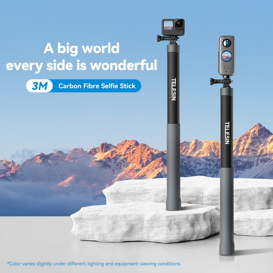 TELESIN 3M Carbon Fiber Selfie Stick Monopod  With 1/4 Screw For Action Camera - Extendable Pole by TELESIN | Online Shopping UK | buy2fix