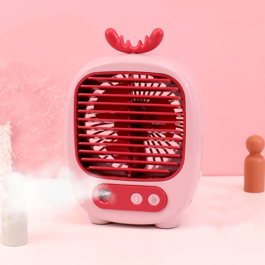 1315 Spray Humidification Hydrating Cartoon Fan USB Charging Desktop Fan(Deer Pink) by buy2fix