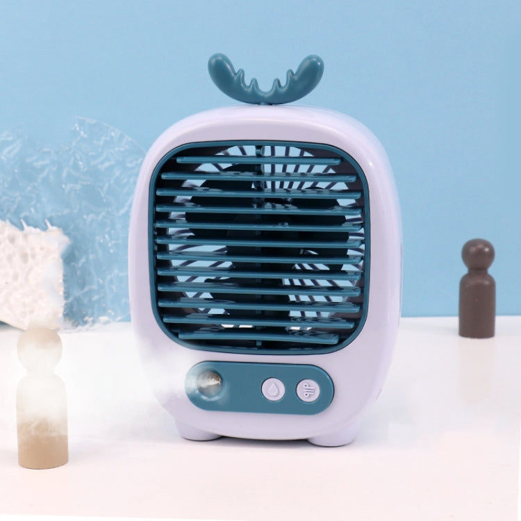1315 Spray Humidification Hydrating Cartoon Fan USB Charging Desktop Fan(Deer Blue) by buy2fix