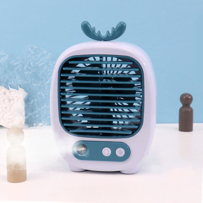 1315 Spray Humidification Hydrating Cartoon Fan USB Charging Desktop Fan(Deer Blue) by buy2fix