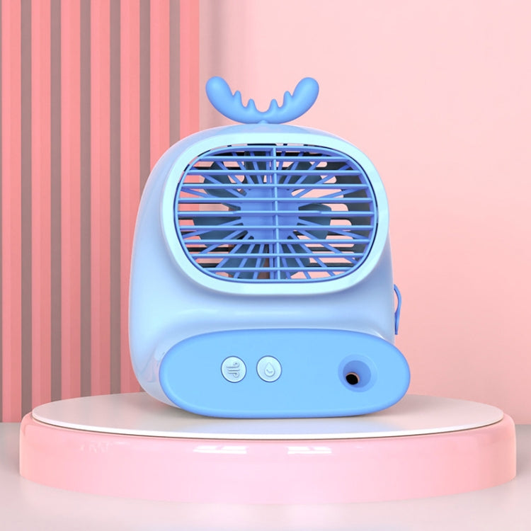 CS1319 Desktop Small Hydrating Spray Cartoon Fan Rechargeable Silent Humidifying Fan(Deer Blue) by buy2fix