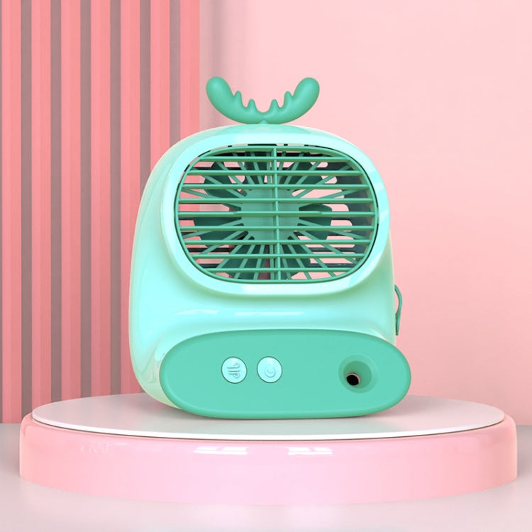 CS1319 Desktop Small Hydrating Spray Cartoon Fan Rechargeable Silent Humidifying Fan(Deer Green) by buy2fix