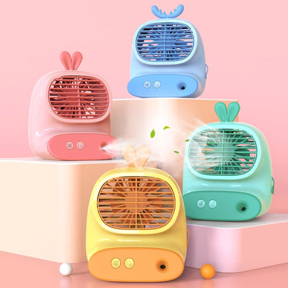 CS1319 Desktop Small Hydrating Spray Cartoon Fan Rechargeable Silent Humidifying Fan(Deer Green) by buy2fix