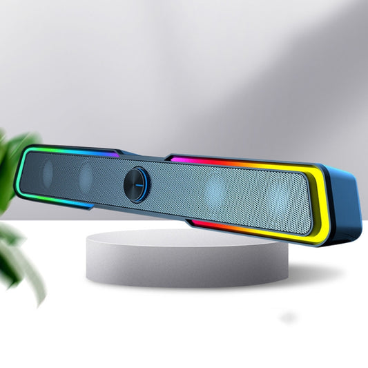 Wired+Bluetooth Version DHE6002S RGB Lights HiFi Sound Effect Computer Audio Desktop Long Strip Speakers by buy2fix