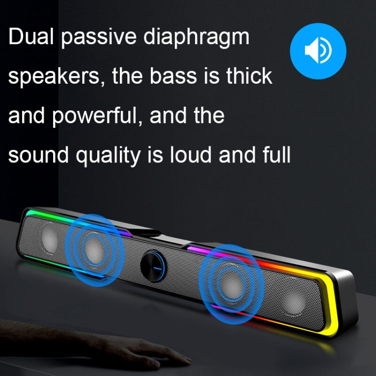 Wired Version DHE6002S RGB Lights HiFi Sound Effect Computer Audio Desktop Long Strip Speakers by buy2fix