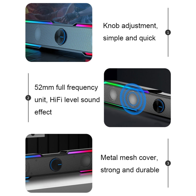 Wired Version DHE6002S RGB Lights HiFi Sound Effect Computer Audio Desktop Long Strip Speakers by buy2fix
