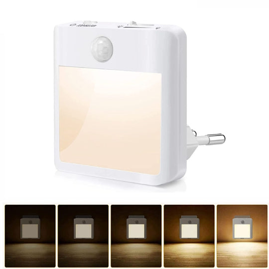 NL2101 Motion Sensor LED Night Light AC Plug Dimming Sleep Lights,Spec: Warm and White US Plug