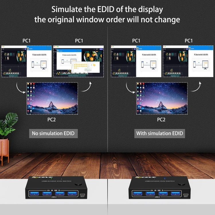 KC-KVM201A 2 In 1 Out 4K 60HZ HDMI KVM Switching USB3.0 Shared Computer Shaped Printer U Disk(Black) by buy2fix