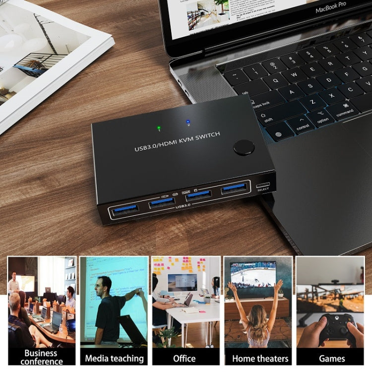 KC-KVM201A 2 In 1 Out 4K 60HZ HDMI KVM Switching USB3.0 Shared Computer Shaped Printer U Disk(Black) by buy2fix