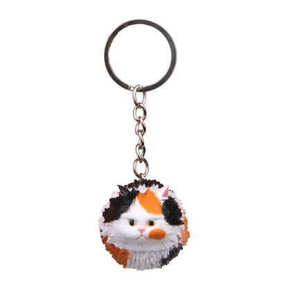 Round Little Tiger Cat Keychain Cartoon Key Ring Ornament(3 Color) by buy2fix