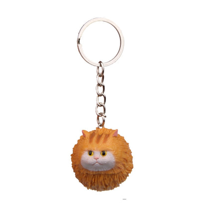Round Little Tiger Cat Keychain Cartoon Key Ring Ornament(Yellow White) by buy2fix