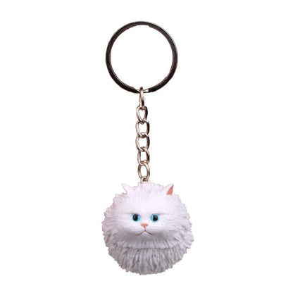 Round Little Tiger Cat Keychain Cartoon Key Ring Ornament(White) by buy2fix
