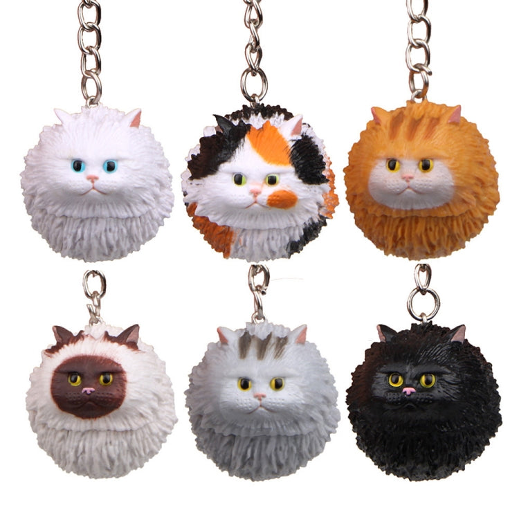 Round Little Tiger Cat Keychain Cartoon Key Ring Ornament(Yellow White) by buy2fix